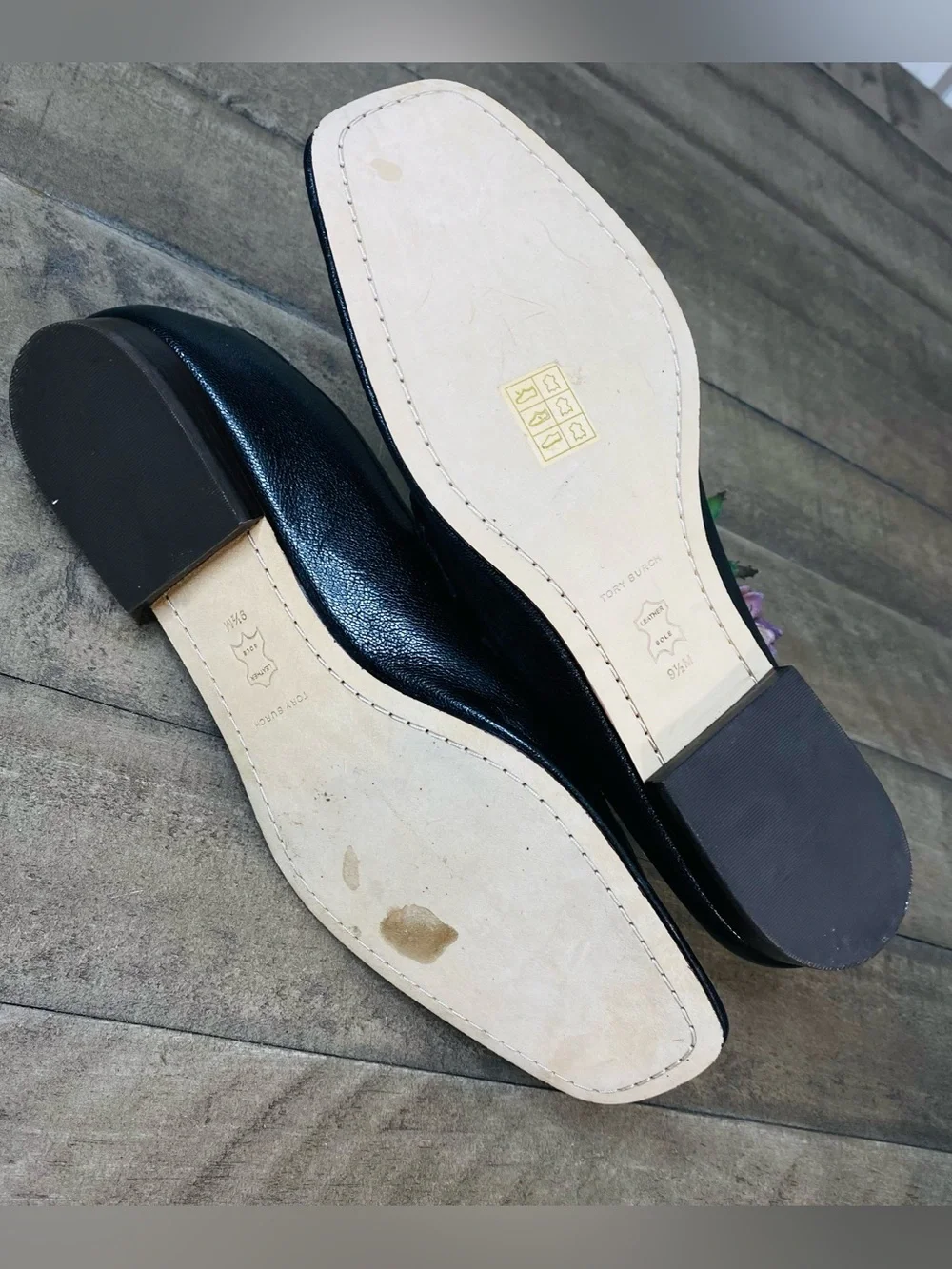 Tory Burch Size 9.5 Perrine Loafer Shoes Square Toe Logo Leather Perfect Black